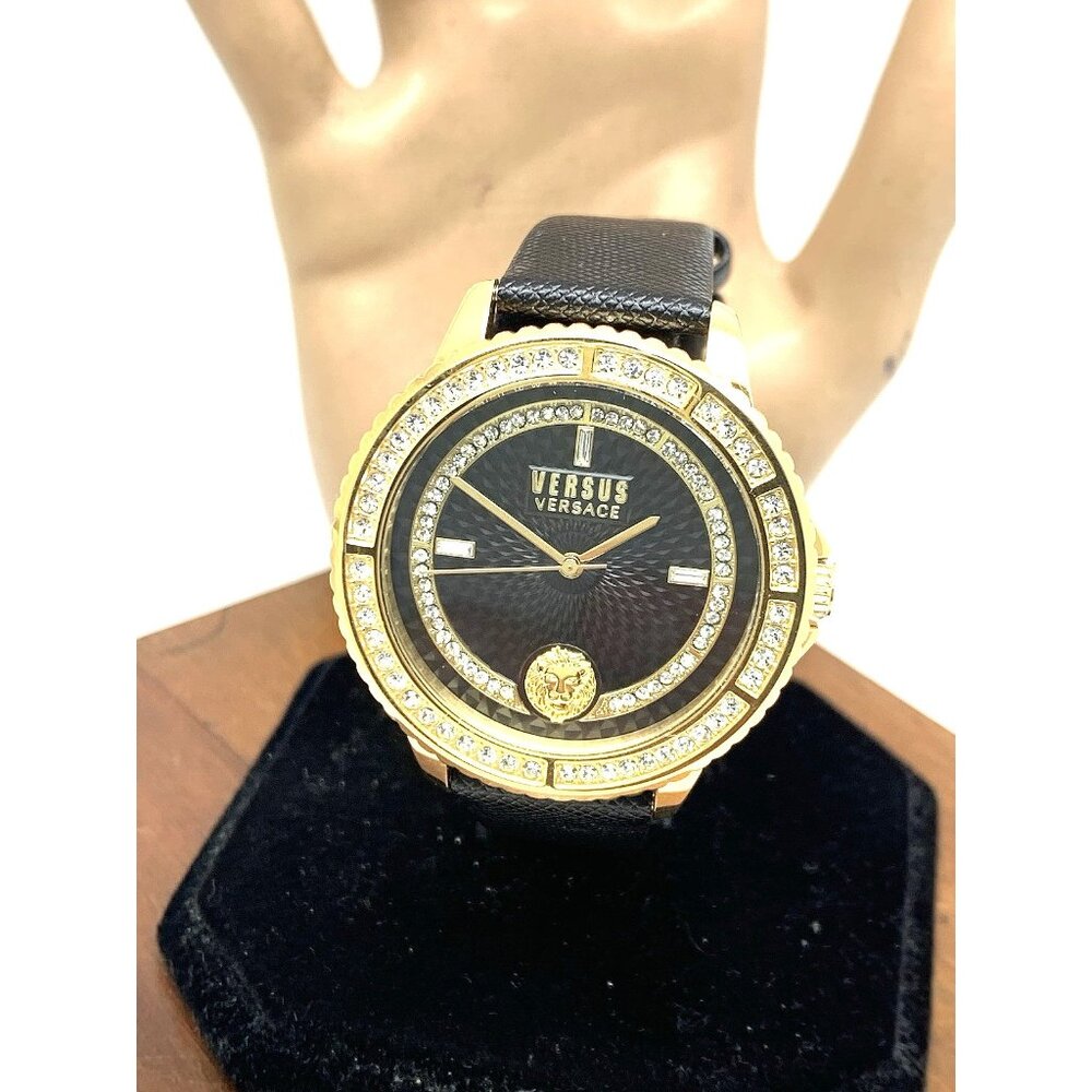 Versus by Versace Women's Watch VSPLM2521 Black Dial Gold Case Leather Band 40mm